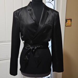 Streetwear Society Black Satin Wrap Shirt Cropped Blazer Med NWT